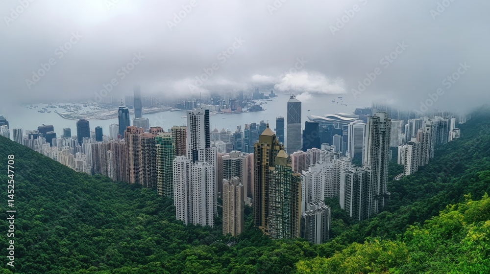 Fototapeta premium Hong Kong cityscape shrouded in mist