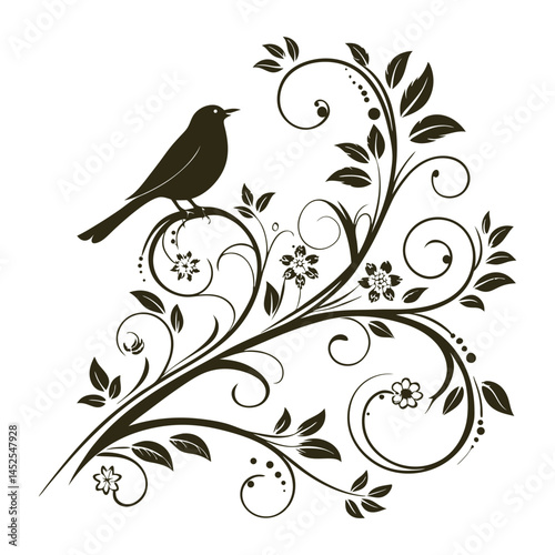 floral design elements with bird