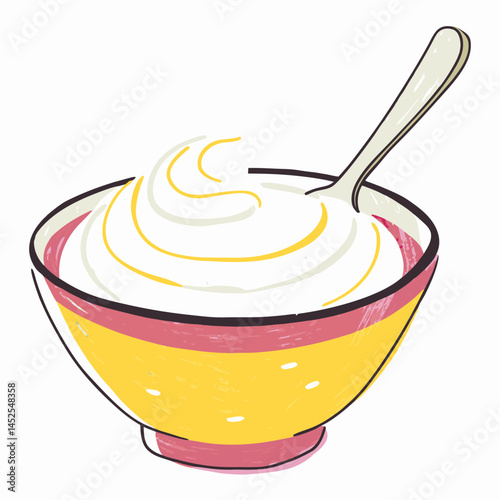 Delicious Creamy Yogurt Swirl in a Colorful Bowl with Spoon Representing Healthy Living and Culinary Delight