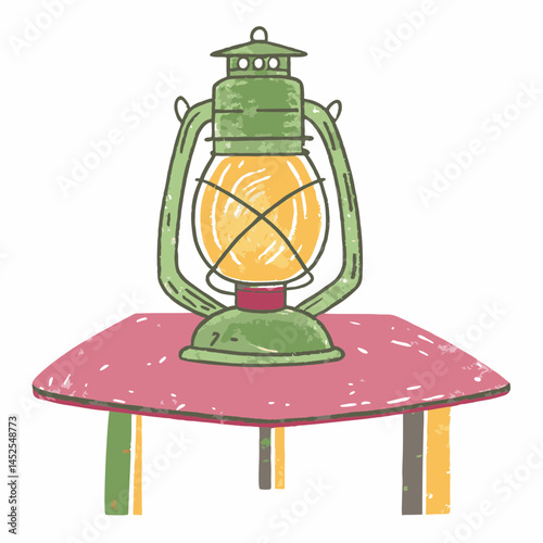Vintage lantern illuminating a table in a cozy interior, symbolizing warmth and nostalgia.