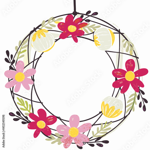 Colorful Floral Wreath Design with Bright Blooms and Greenery for Seasonal Decor and Celebrations