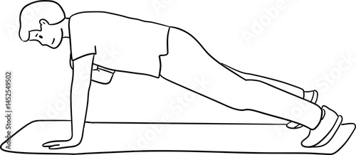 exercise posture push up and keep right hand line art style clipart