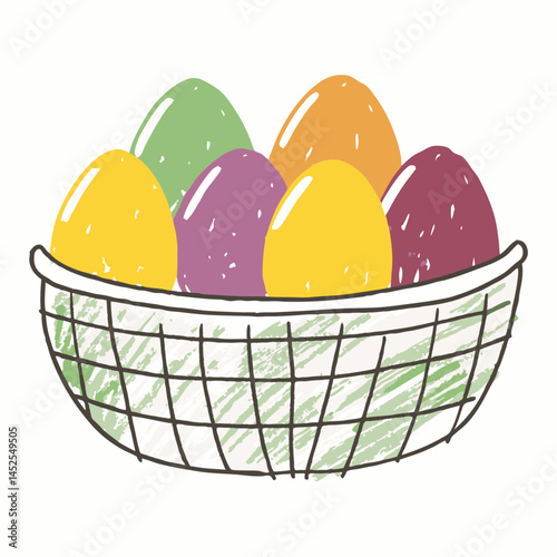 Colorful Easter Eggs in a Woven Basket Representing Spring Celebrations and Festivities