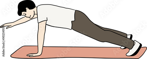 exercise posture push up and right hand rasing doodle style clipart