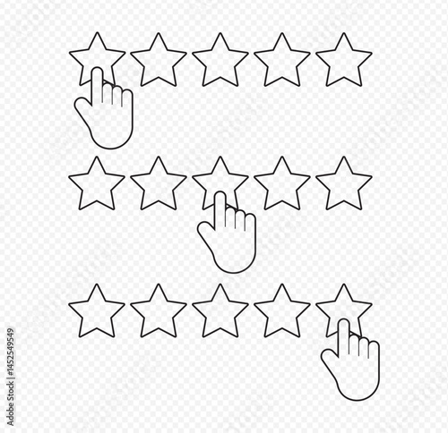 Five Star Rating with thumbs up icon. Rating stars badges customer positive feedback for quality service. Rate us speech bubble User Satisfaction Rating. Product Positive review of customer Survey.