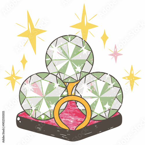 Sparkling diamonds resting on a plush display platform, radiating beauty and brilliance, representing luxury and elegance.