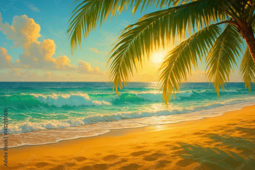 Fototapeta premium Tropical beach sunset serenity.