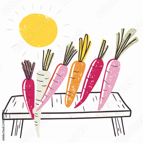 Colorful Carrots Displaying Freshness Under the Bright Sun on a Rustic Table – Representing Healthy Eating and Harvest Abundance