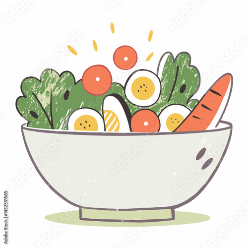 Fresh salad bursting with vibrant colors and textures in a whimsical bowl, representing healthy eating and nourishment for a balanced lifestyle.