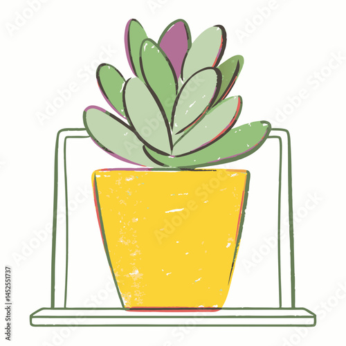 Colorful succulent plant in a vibrant yellow pot on a minimalistic stand, symbolizing home decor and natural beauty