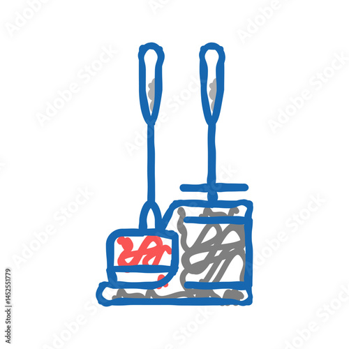 scoop and broom for cleaning dust icon doodle illustration