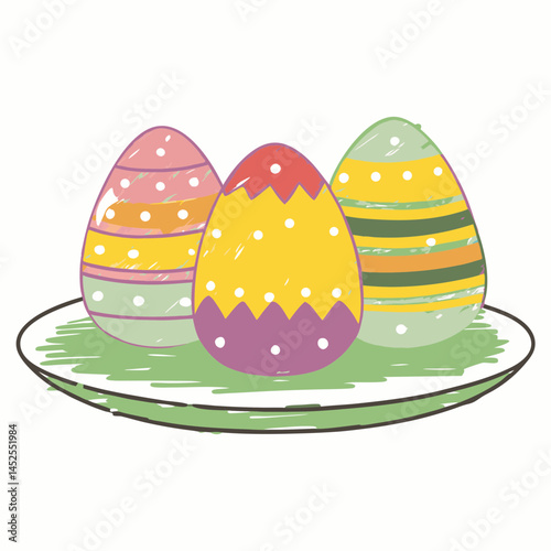 Colorful Easter eggs displayed on a plate representing spring festivities, joy, and the tradition of egg decoration for Easter celebrations.