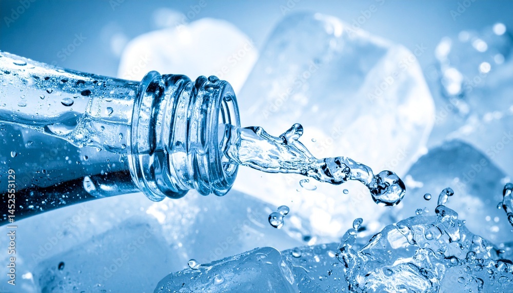 清涼感のあるペットボトルの水と氷 清涼感のあるペットボトルの水と氷