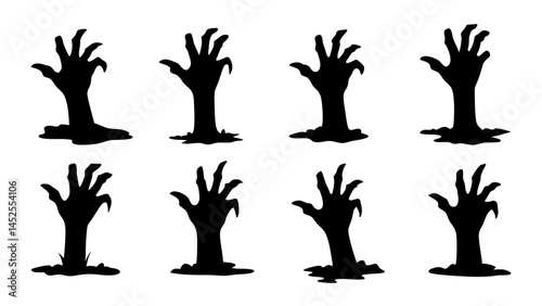 set of halloween zombie hands silhouette vector