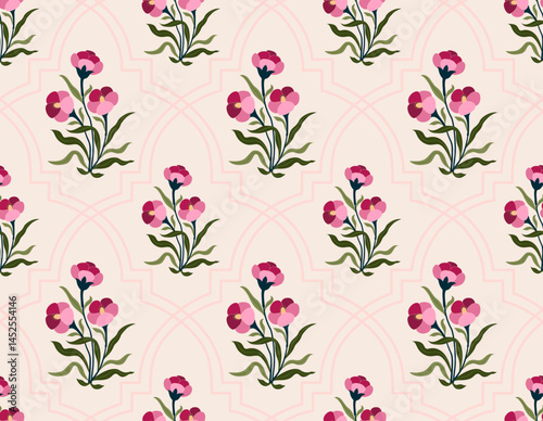 Hand drawn colourful geometric flowers, seamless patterns with floral for fabric, textiles, clothing, wrapping paper, backdrop, banner, illustration, abstract backgrounds.
