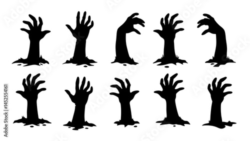 set of halloween zombie hands silhouette vector