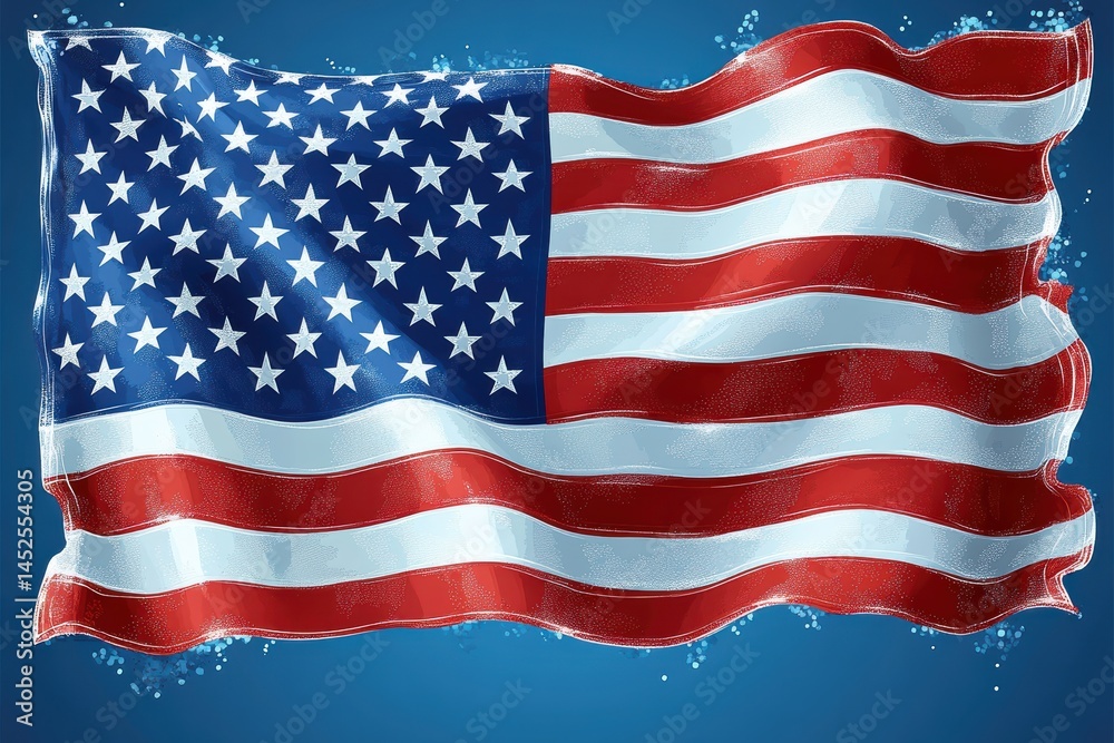 Fototapeta premium Graphic layout showcasing a waving flag symbolizing unity and pride of the United States