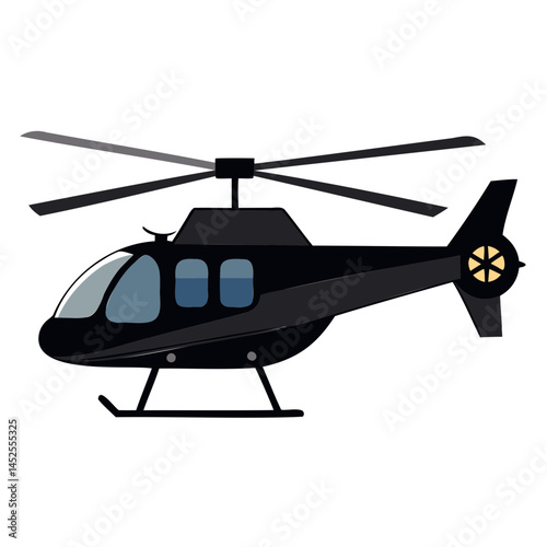 Black helicopter illustration vector image for aviation transportation and travel related design projects isolated on transparent background