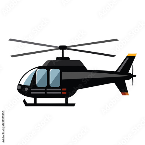 Black helicopter illustration for aviation enthusiasts and transportation design projects and air travel needs isolated on transparent background