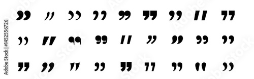 Set of quote marks icons. Quotes vector set including outline, speech marks, inverted commas, and talking marks. Collection of black quotes icons with talk bubble speech symbols. Vector illustration.
