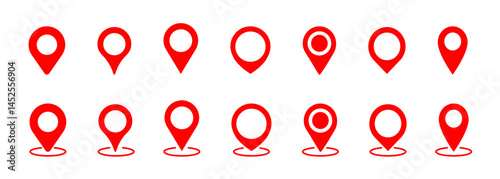 Location map pin icons set. Modern map marker collection with pinpoint, location pin, destination icon, map marker, and map pin icons. Vector illustration for UI, navigation, and location based design