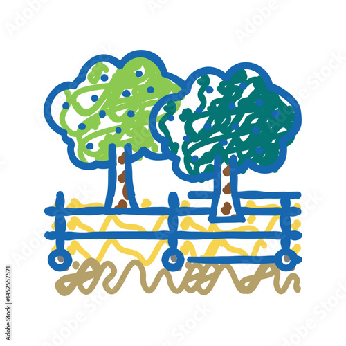 harvesting berries on field icon doodle illustration