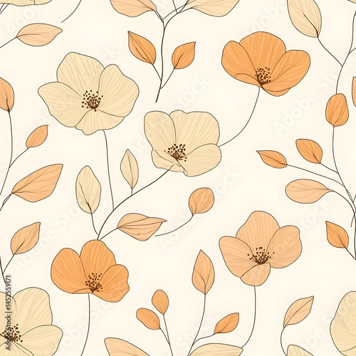 Delicate floral pattern in soft peach and beige tones.