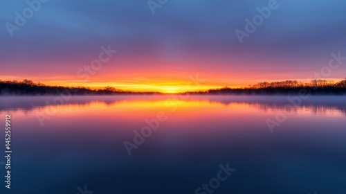 Serene Sunrise Over Calm Water with Colorful Sky Reflections