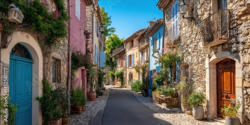 Charming Street in Provence, France with Colorful Buildings and Flowers