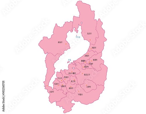 滋賀県　地図　ピンク　斑点　イラスト