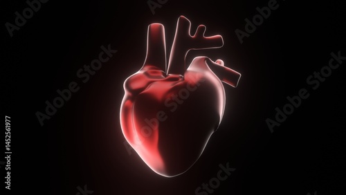 Anatomical heart medical model in glowing 3D render illustration can be used in cardiology education, human organ visualization or healthcare simulation systems