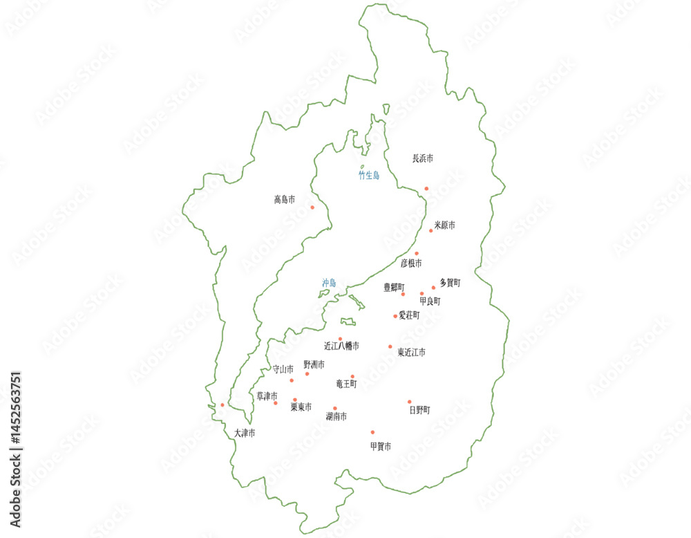 Obraz premium 滋賀県 地図 白 斑点 イラスト