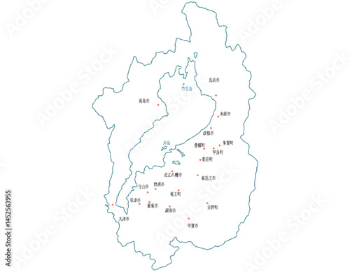 滋賀県　地図　白　斑点　イラスト
