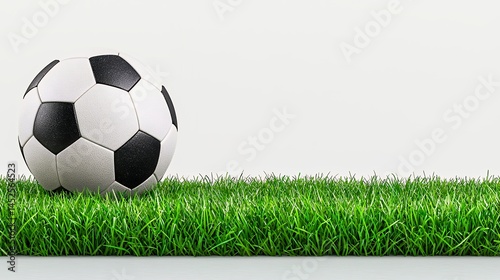 Black and White Soccer Ball on Green Grass Against White Background