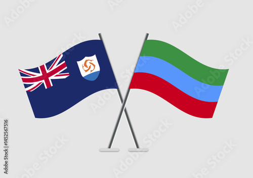 Anguilla and Dagestan vector flags set on plain backdrop