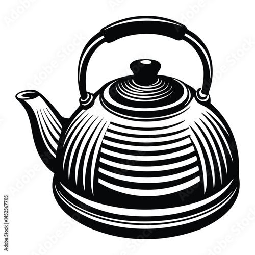 Tea pot with steam logo design concept, Teapot Silhouette Vector, Elegant teapot silhouette vector