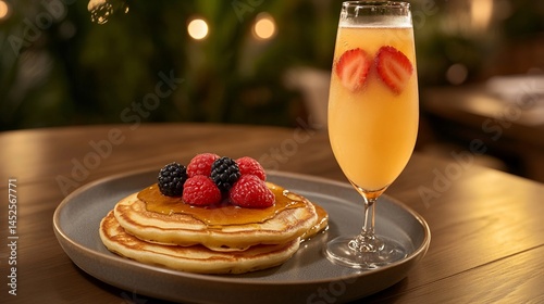 Delicious Pancakes with Berries and Mimosa Brunch