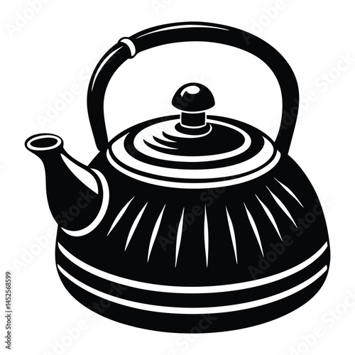 Tea pot with steam logo design concept, Teapot Silhouette Vector, Elegant teapot silhouette vector