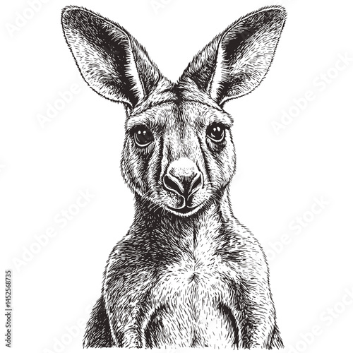 Vintage Kangaroo Illustration, Black and White Engraving Style, Hand Drawn Wildlife Sketch, Etching Look, Antique Animal Art, Retro Poster Style, Engraved Drawing, Nature Vector