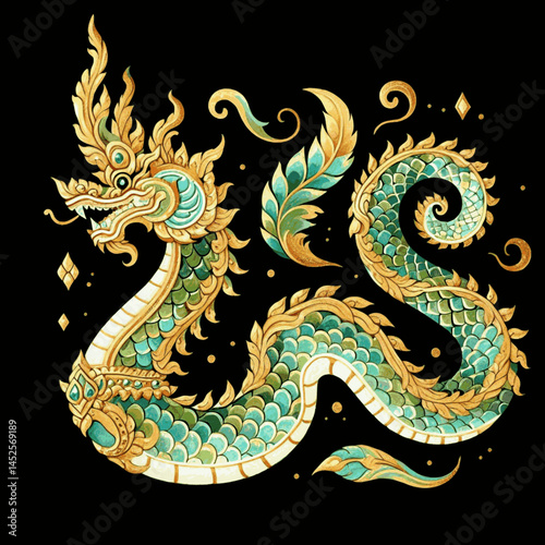 Serpentine Tides great naga isolated watercolor vector illustration svg