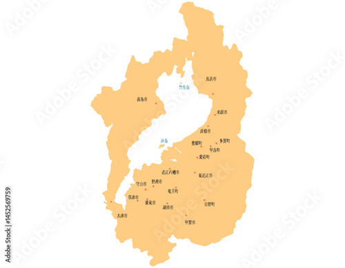 滋賀県　地図　オレンジ　斑点　イラスト