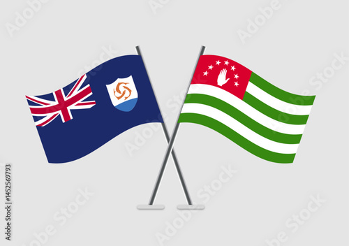 Anguilla and Abkhazia vector flags crossed in simple 2D flat design
