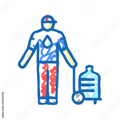 deliveryman delivering water icon doodle illustration