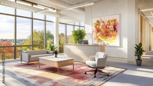Freshly staged office interior with minimal furniture, white walls, and basic work layout for flexible business use