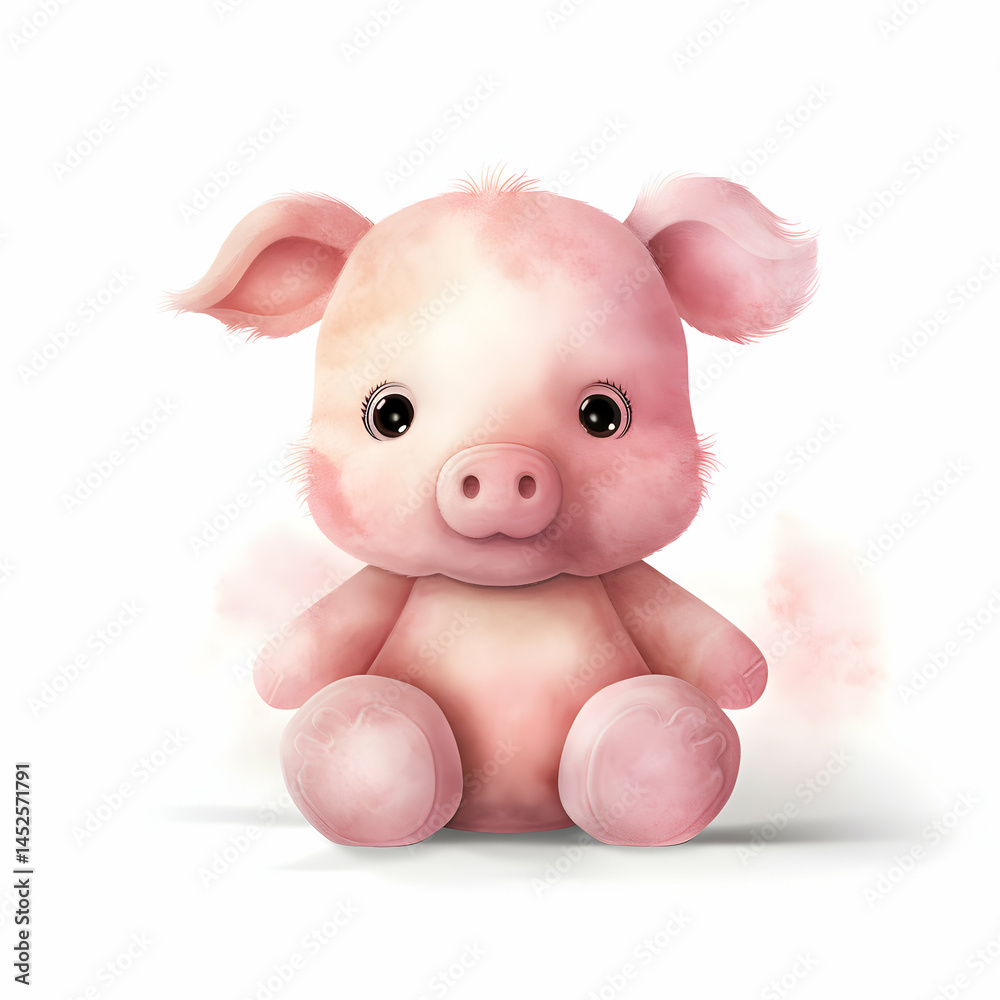 Watercolor piglet illustration on white background, charmingly soft and adorable Watercolor piglet illustration on white background, charmingly soft and adorable