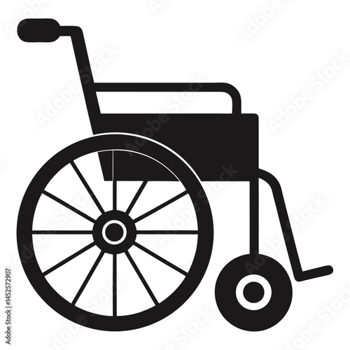 Flat Black Vector Silhouette of a Wheelchair Icon Representing Accessibility, Disability Support, and Medical Mobility Equipment on White Background