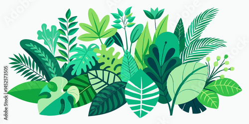 Vibrant Green Tropical Leaves and Plants Illustration