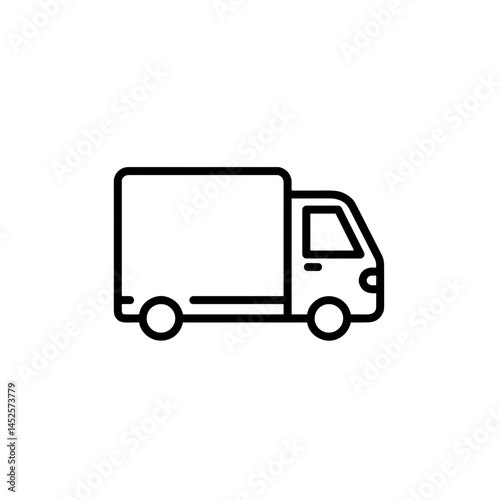 simple delivery truck icon with black outline, linear design for logistics