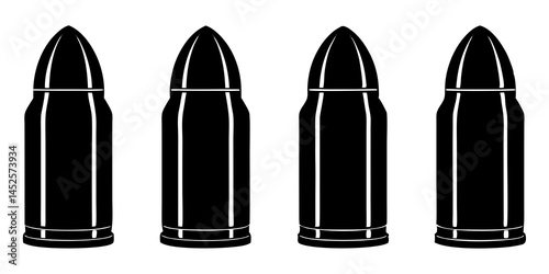 Four Black Silhouettes of Rifle Bullets Ammunition Cartridge