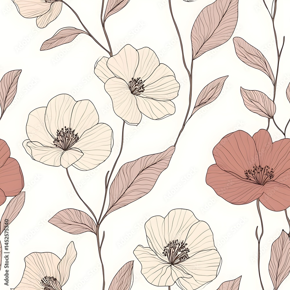 Fototapeta Floral pattern design with delicate blossoms and leaves.
